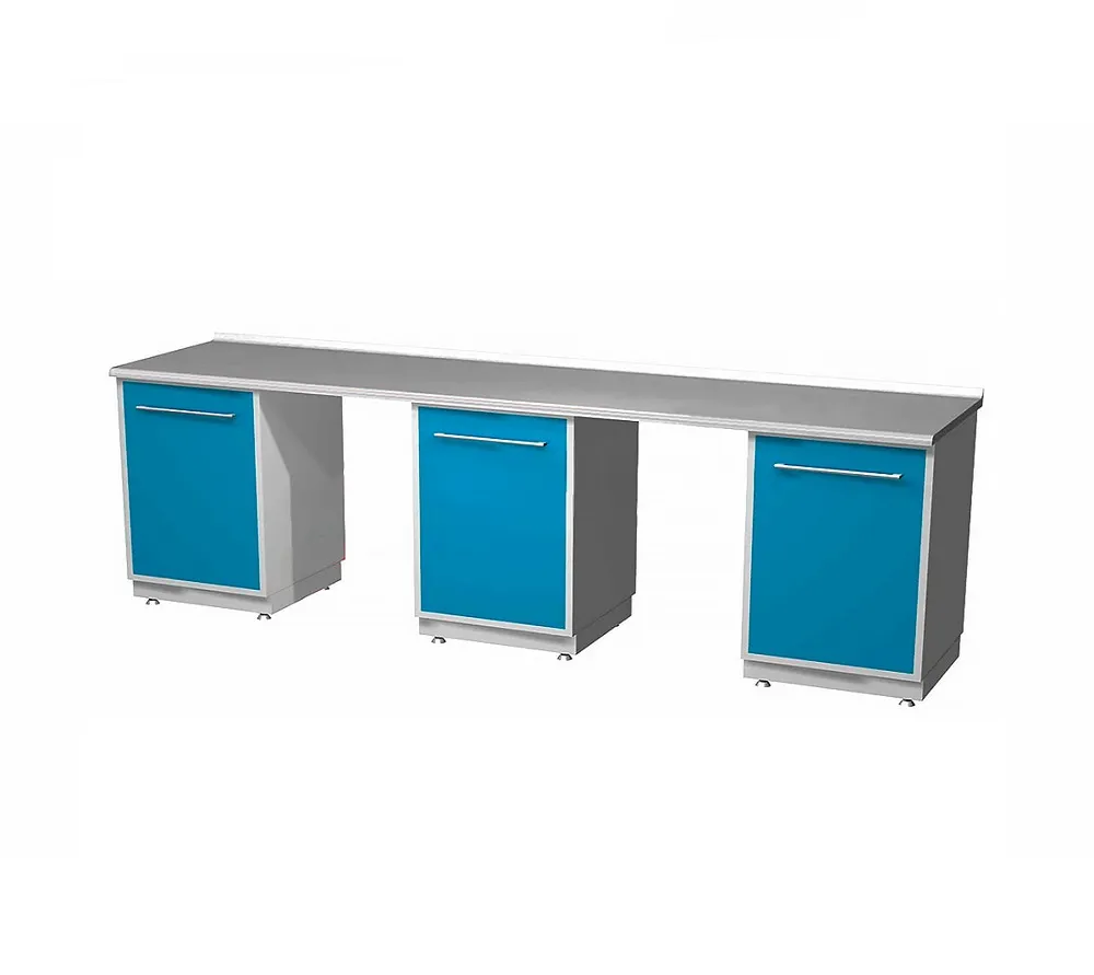 arkodor ar-l21 стол лабораторный трехтумбовый (три тумбы с распашными металлическими дверями), на столешнице стекло