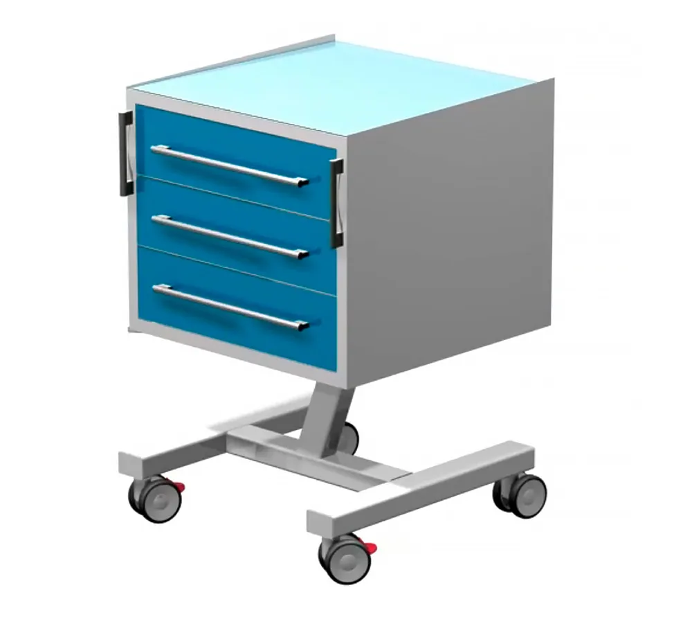 arkodor ar-33.1 передвижной столик с тремя выдвижными ящиками, сверху стекло на квадратной ноге