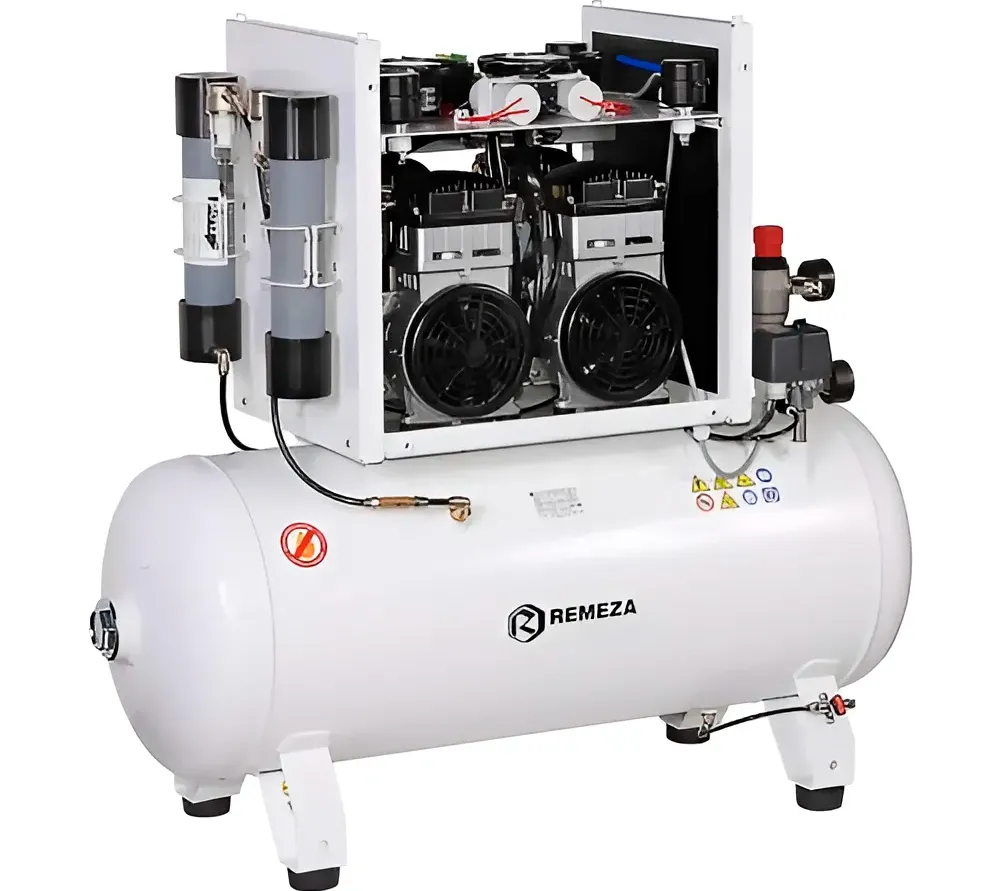 remeza км-100.old15ткд безмасляный компрессор для 3-х стоматологических установок, с осушителем мембранного типа, с кожухом, с ресивером 100 л, 200 л/мин