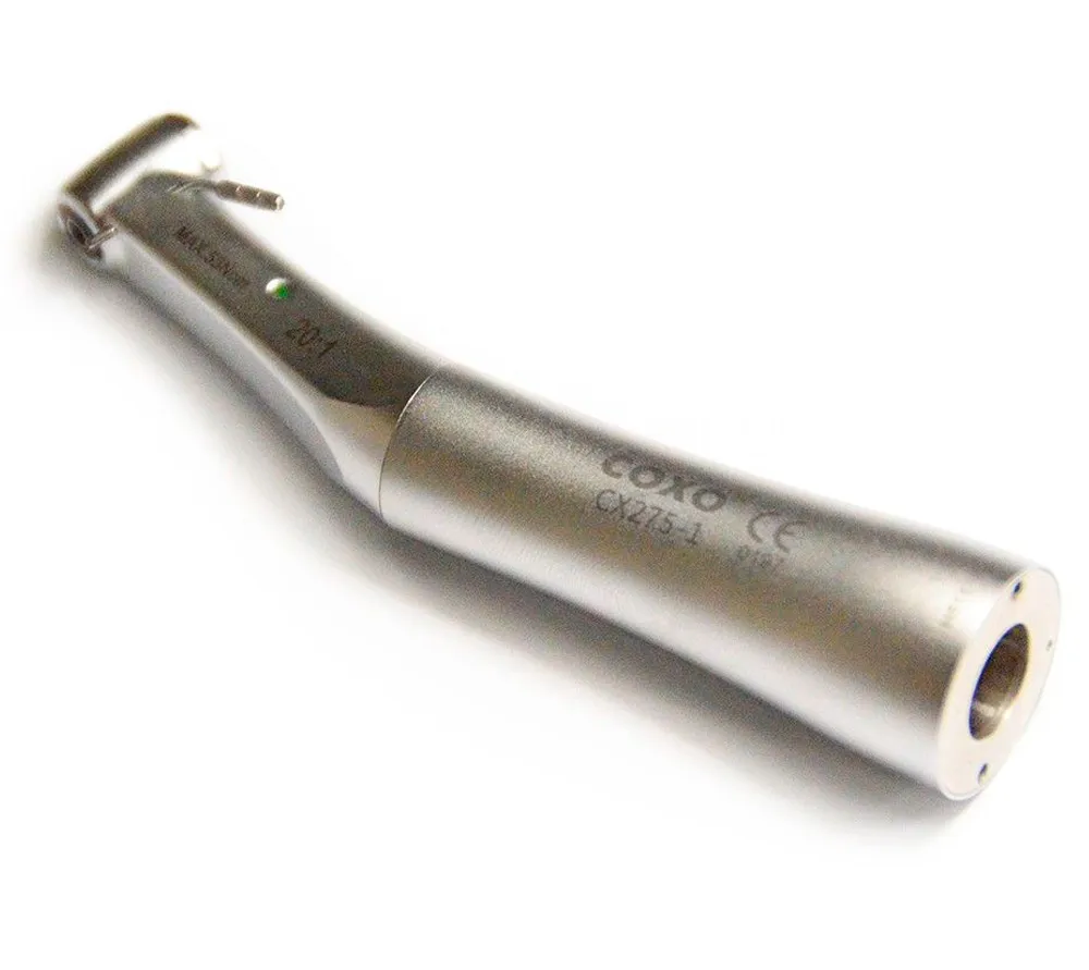 coxo cx275-1 наконечник угловой, 20:1, с фиброоптикой, с кнопочной фиксацией бора, с внутренним и внешним охлаждением