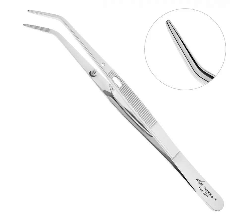 hlw college пинцет стоматологический изогнутый с зажимом, 150 мм