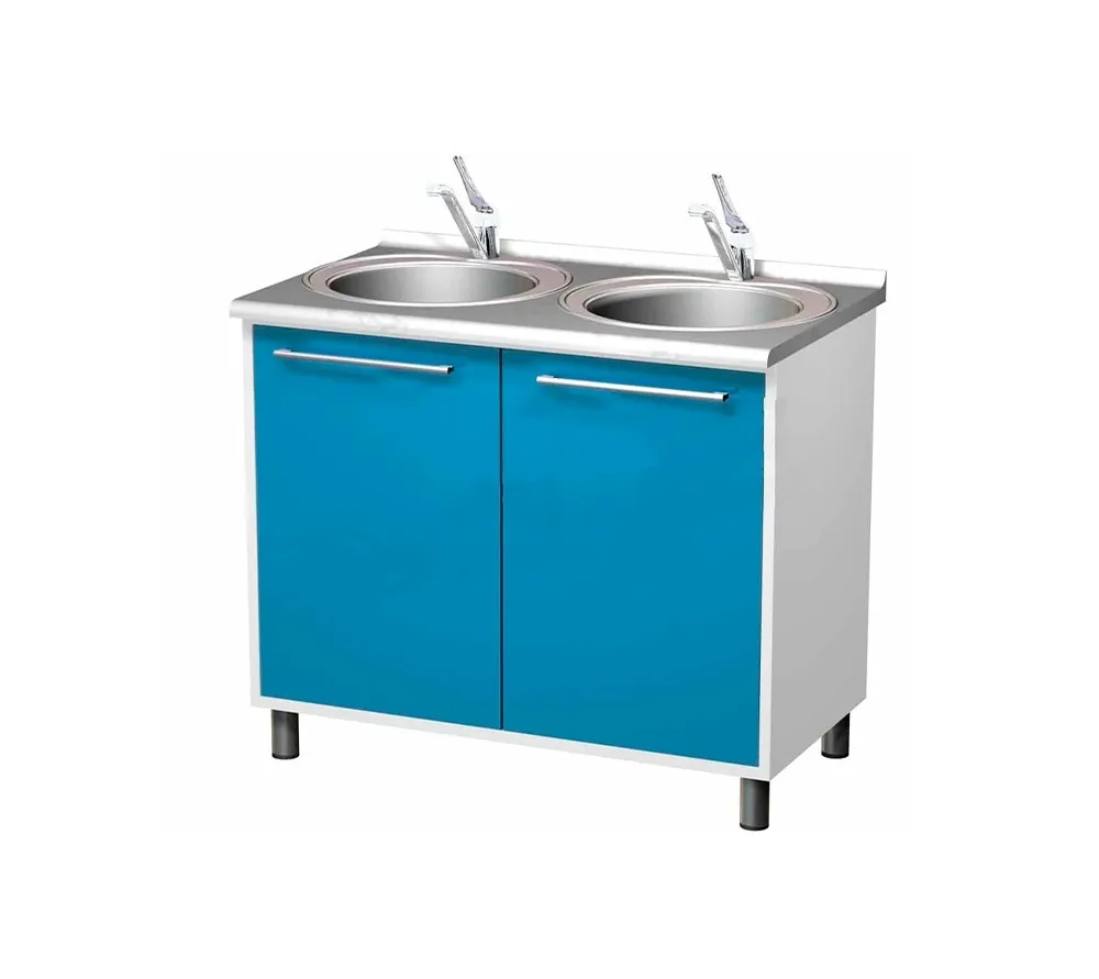 arkodor ar-24 металлическая тумба с двумя распашными металлическими дверями, двойной мойкой и 2 смесителями