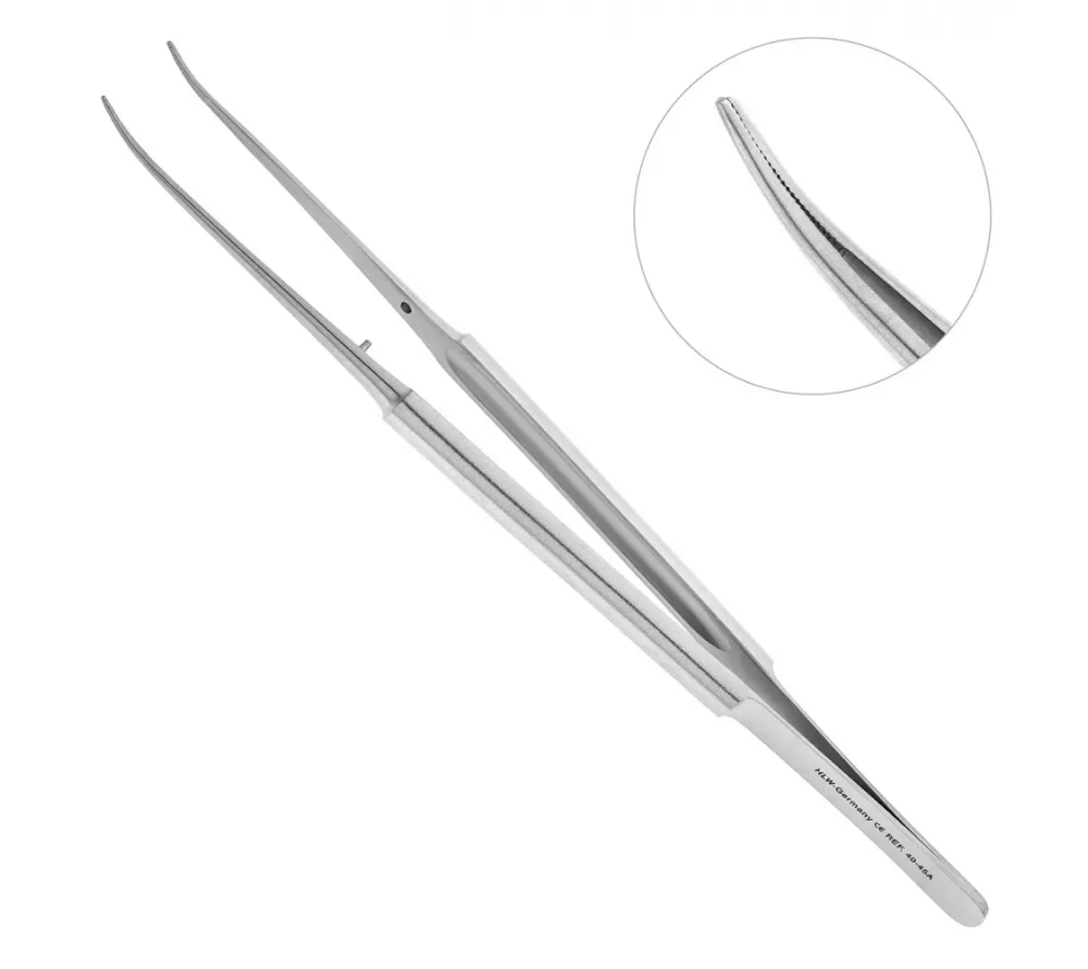 hlw пинцет микрохирургический анатомический изогнутый, 180 мм