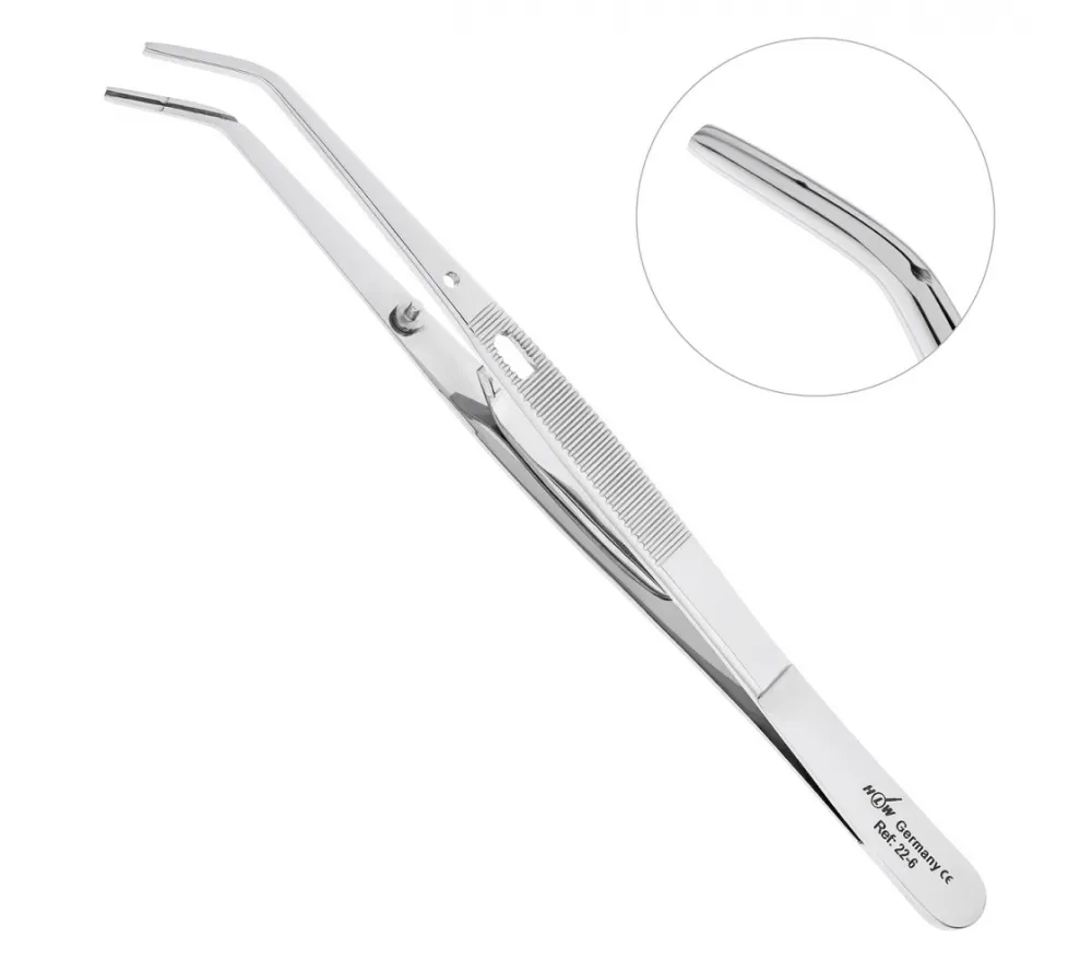 hlw pin пинцет стоматологический изогнутый с зажимом, для пинов, 150 мм
