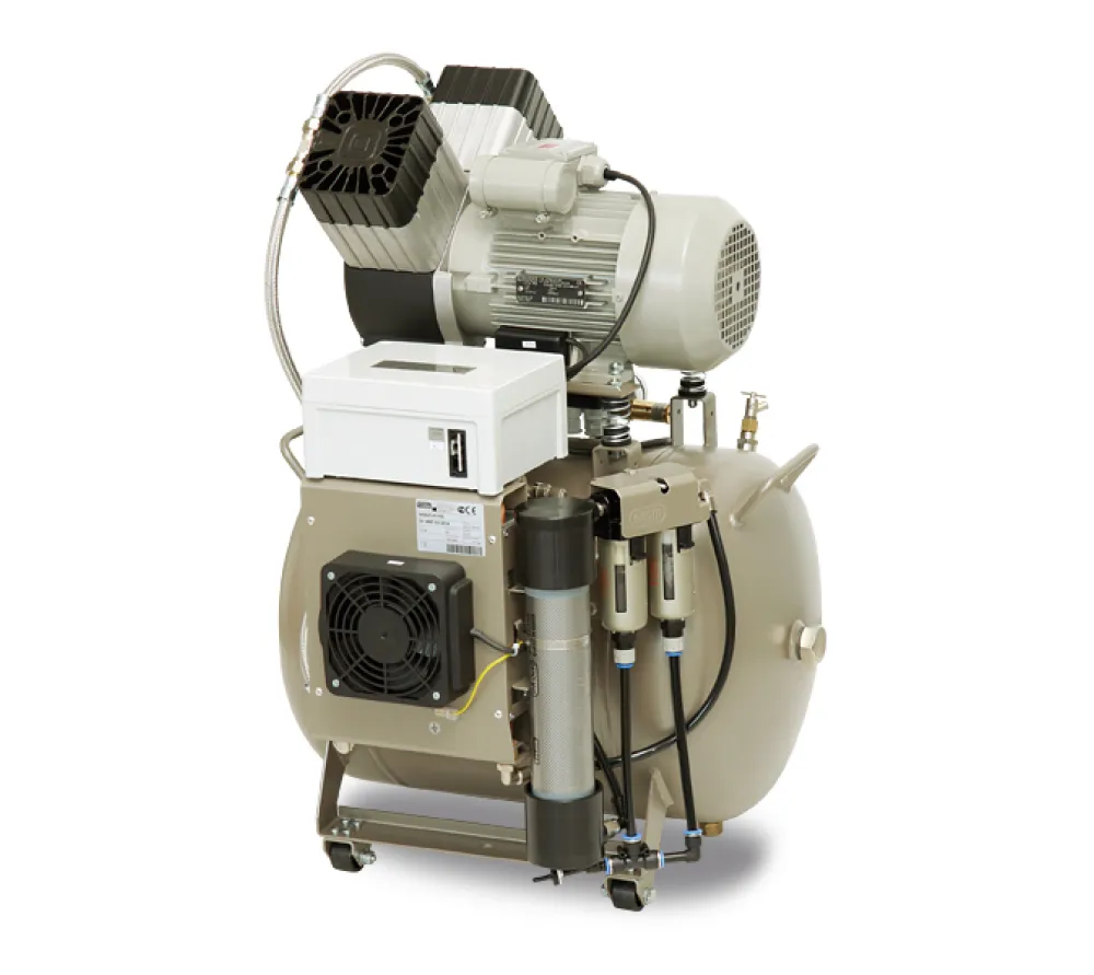 ekom dk50 2v50 безмасляный компрессор для 2-x стоматологических установок без кожуха, без осушителя, с ресивером 50 л, 135 л/мин  2