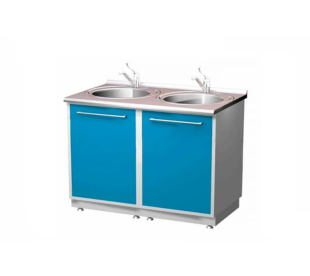 arkodor ar-l041 металлическая тумба лабораторная с двумя мойками, двумя смесителями, столешница из нержавеющей стали