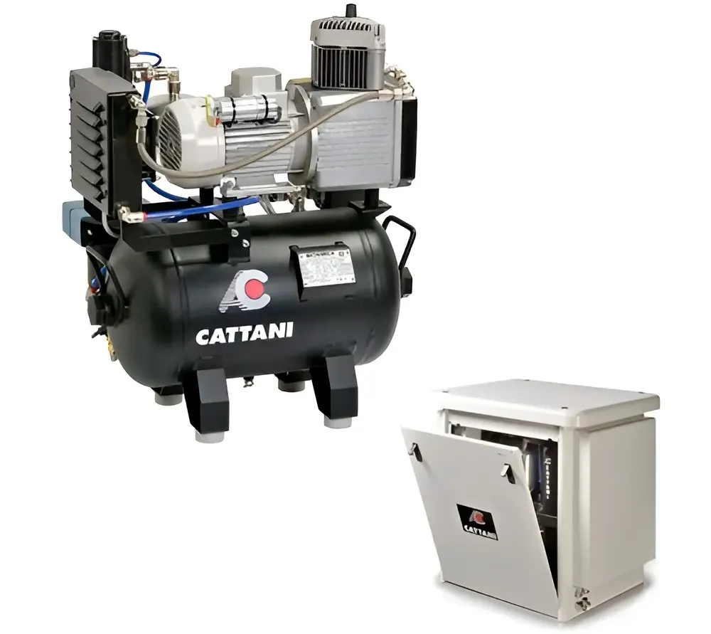 cattani безмасляный компрессор для одной стоматологической установки, с осушителем, с кожухом, с ресивером 30 л, 68 л/мин