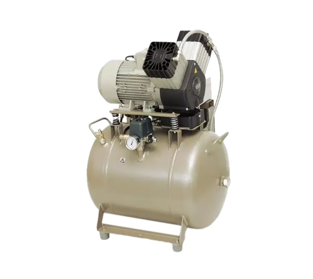 ekom dk50 2v/50s безмасляный компрессор для двух стоматологических установок, с кожухом, с ресивером 50 л, 140 л/мин  3