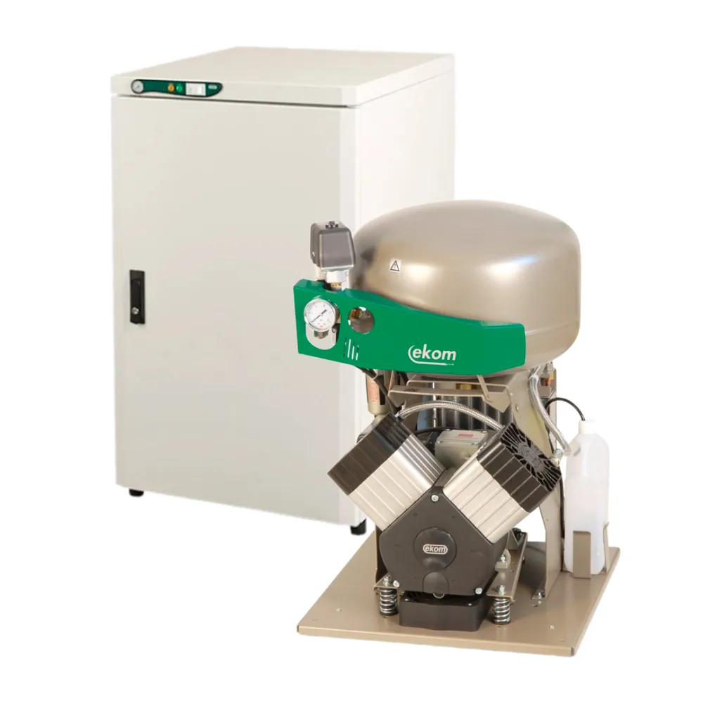 ekom dk50 2vs/m безмасляный компрессор для 2-x стоматологических установок с кожухом, с осушителем, 87 л/мин