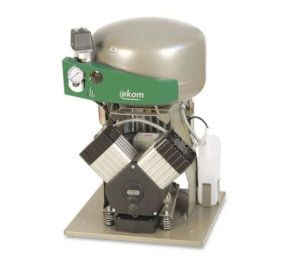 ekom dk50 2v безмасляный компрессор для 2-x стоматологических установок, без кожуха, без осушителя, с ресивером 25 л, 135 л/мин