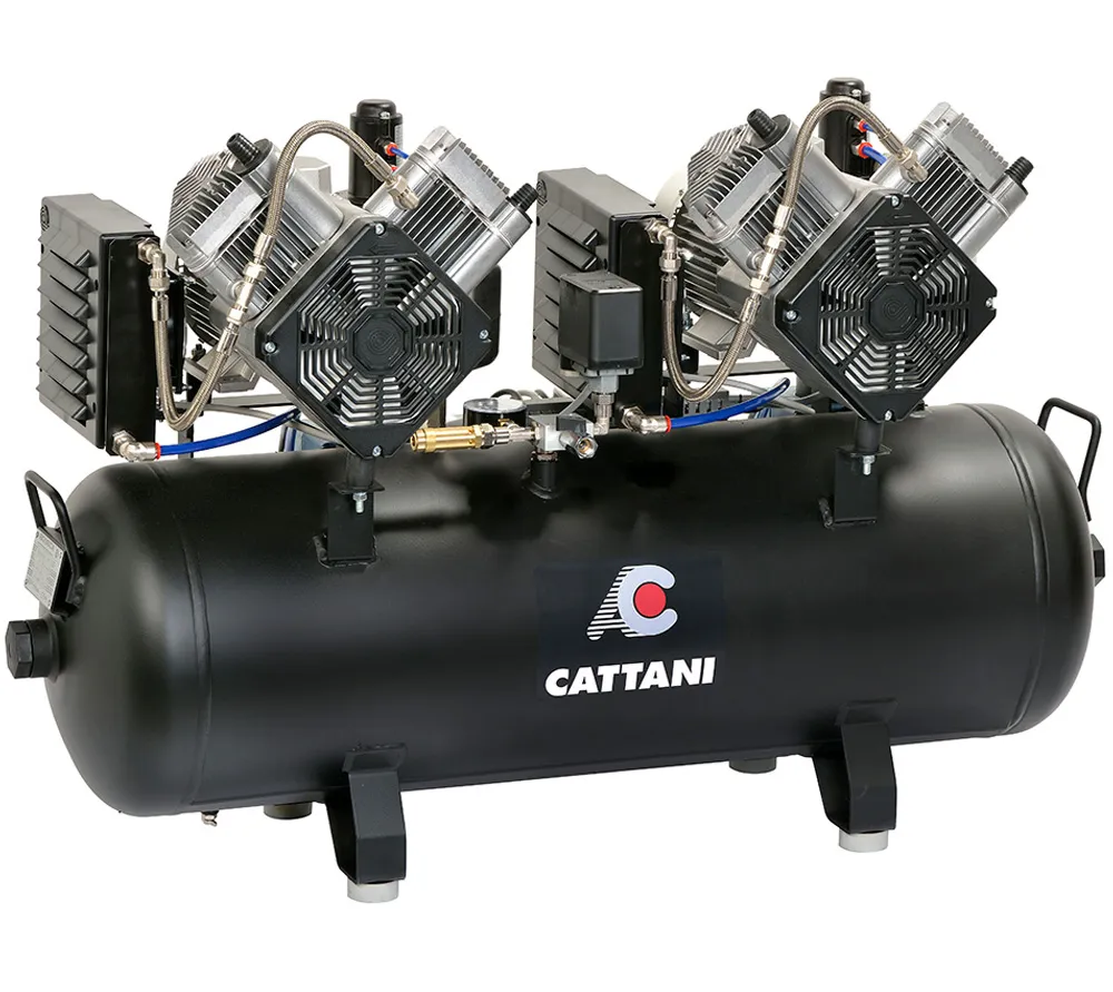 cattani безмасляный компрессор на 5-6 установок, с 2-мя осушителями, с двумя однофазными моторами, 100 л, 320 л/мин