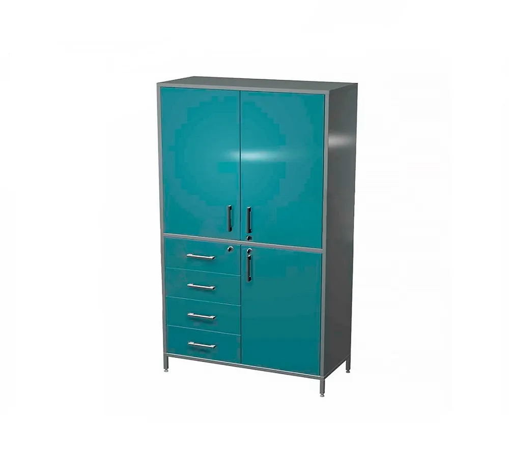 arkodor ar-x99 шкаф с двумя распашными металлическими дверьми, двумя металлическими полками, четырьмя выдвижными ящиками с замком, распашной металлической дверью с замком, металлической полкой