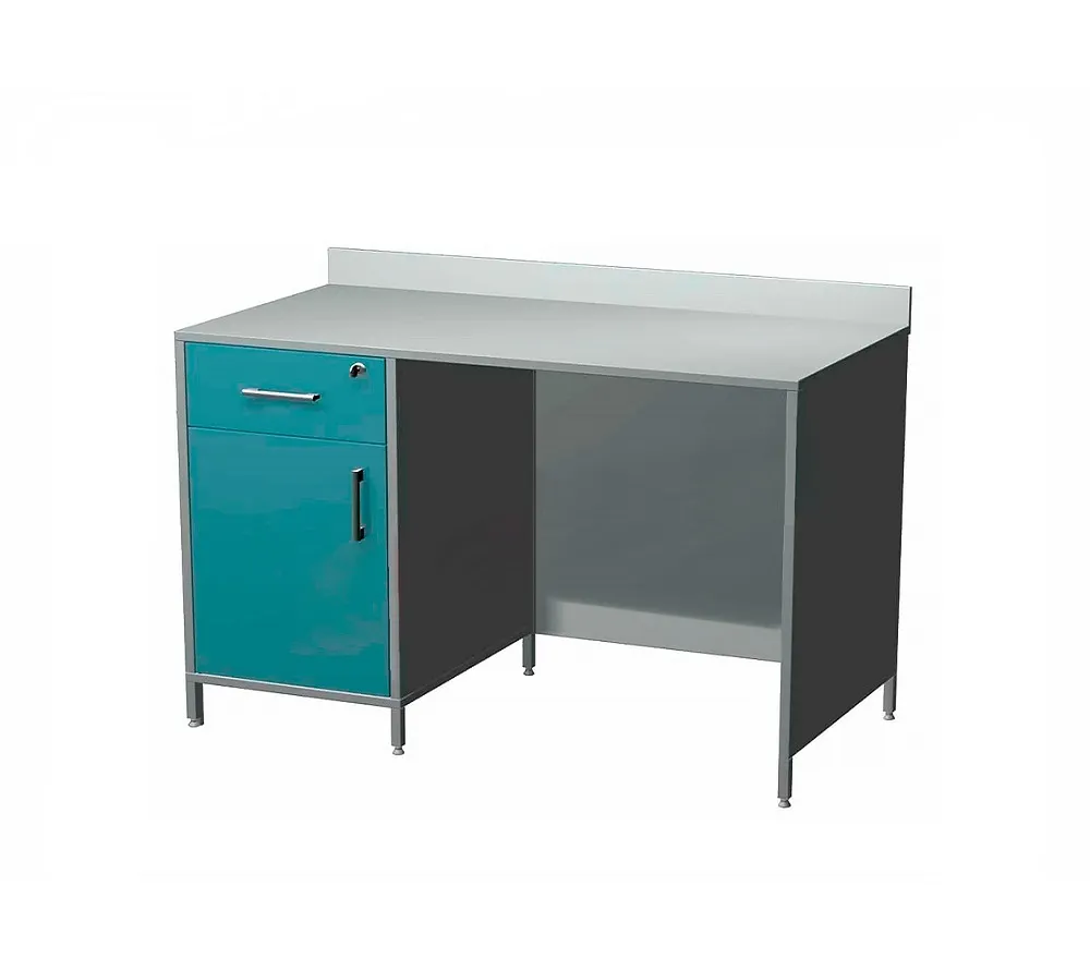 arkodor ar-xl47 стол лабораторный с выдвижным ящиком с замком, с распашной металлической дверью и металлической полкой, стенки закрыты эконом