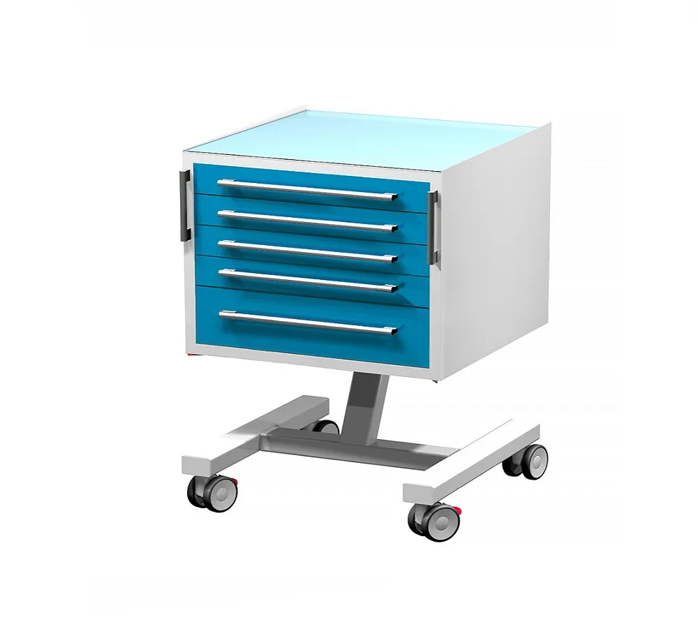 arkodor ar-35.1 передвижной столик с пятью выдвижными ящиками, сверху стекло на квадратной ноге