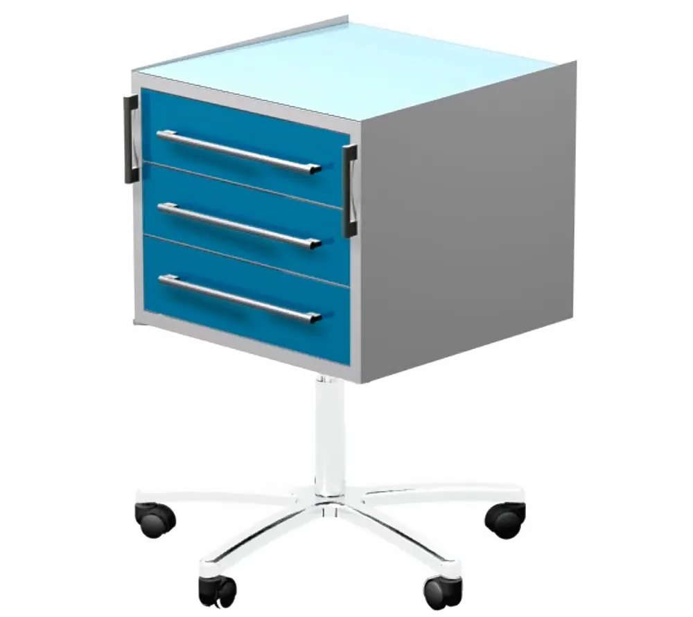 arkodor ar-33.3 передвижной столик с тремя выдвижными ящиками, сверху стекло на возможностью регулировки высоты