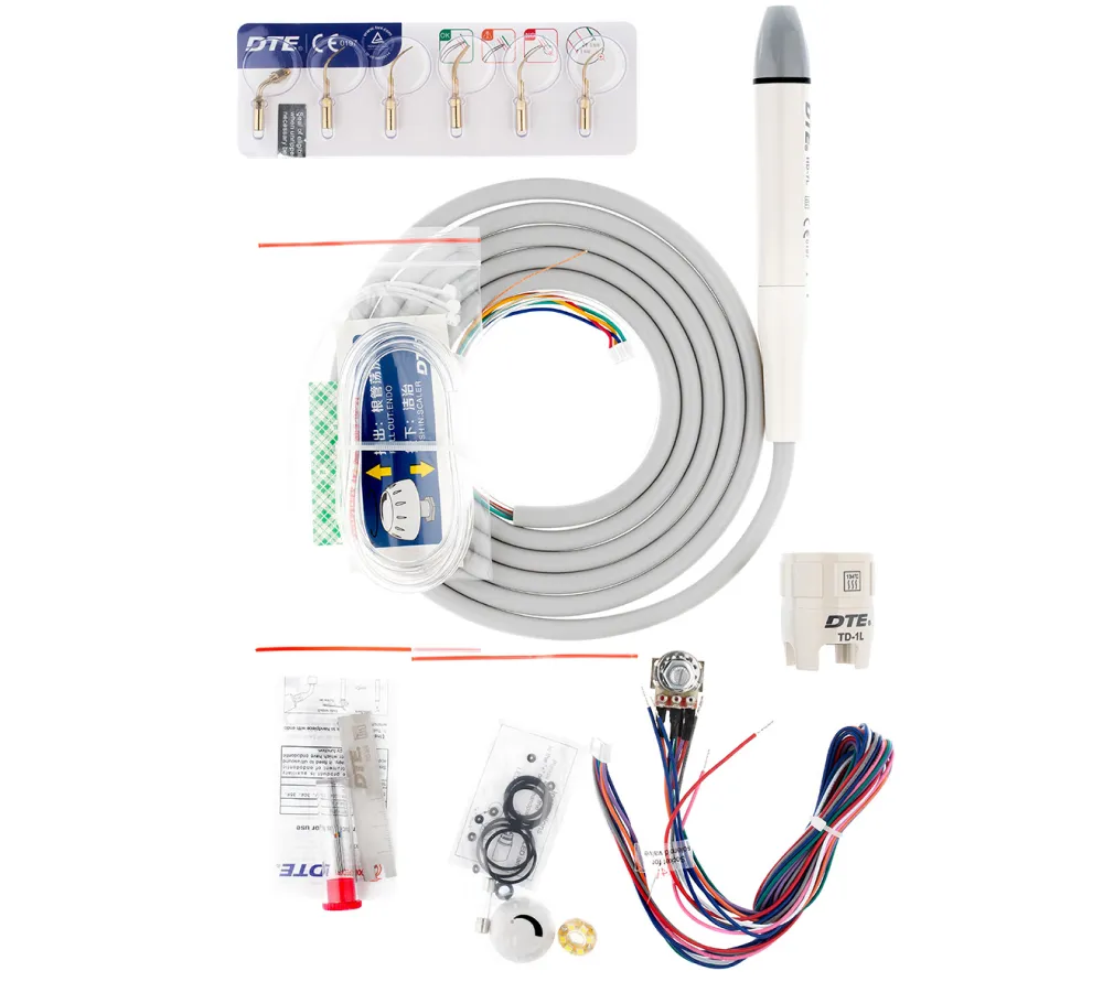 woodpecker dte-v3 led встраиваемый ультразвуковой скалер с фиброоптикой, съемный автоклавируемый наконечник, 6 насадок в комплекте (ed1t, gd1tx2, gd2t, gd4t, pd1t)  2