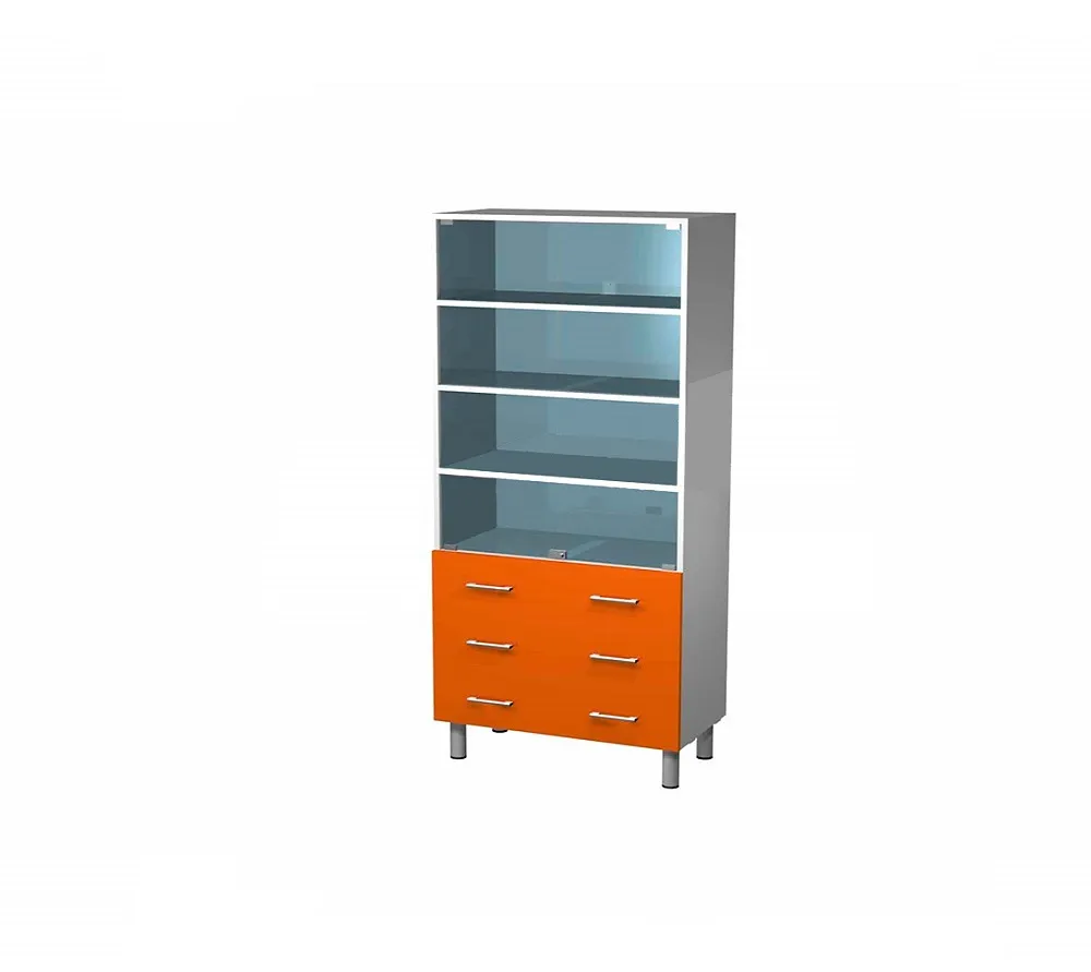 arkodor ar-dk09 шкаф лдсп комбинированный две стеклянные двери, три полки, шесть выдвижных ящиков