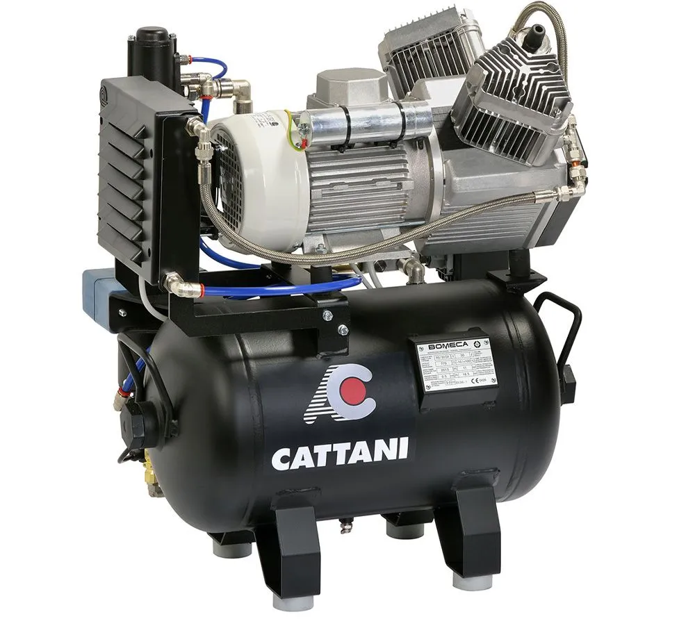 cattani безмасляный компрессор для двух стоматологических установок, без кожуха, c осушителем, с ресивером 30 л, 160 л/мин
