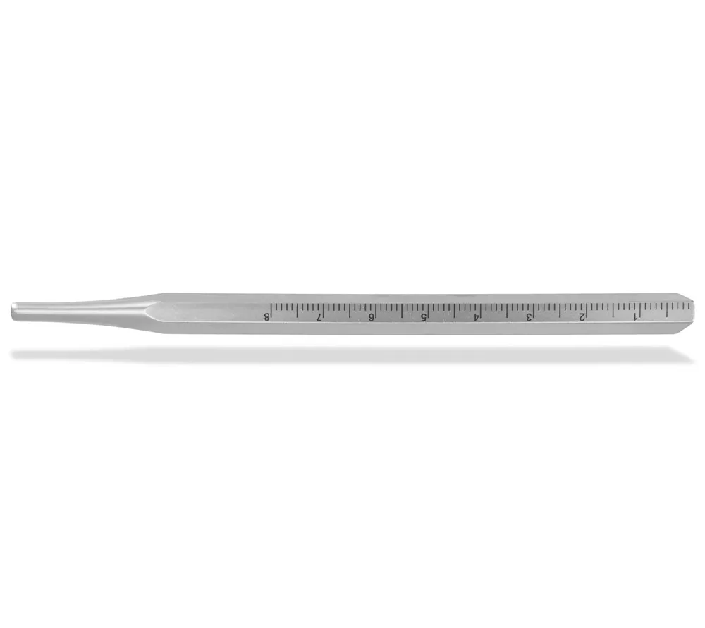 hahnenkratt handle for mouth mirrors, ss ручка из сатинированной нержавеющей стали с шестигранным сечением и измерительной шкалой (130 мм)  2