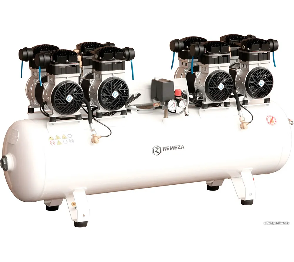 remeza сб4-150.old20x4 безмасляный компрессор для 4 стоматологических установок, без осушителя, без кожуха, с ресивером 150 л, 1000 л/мин