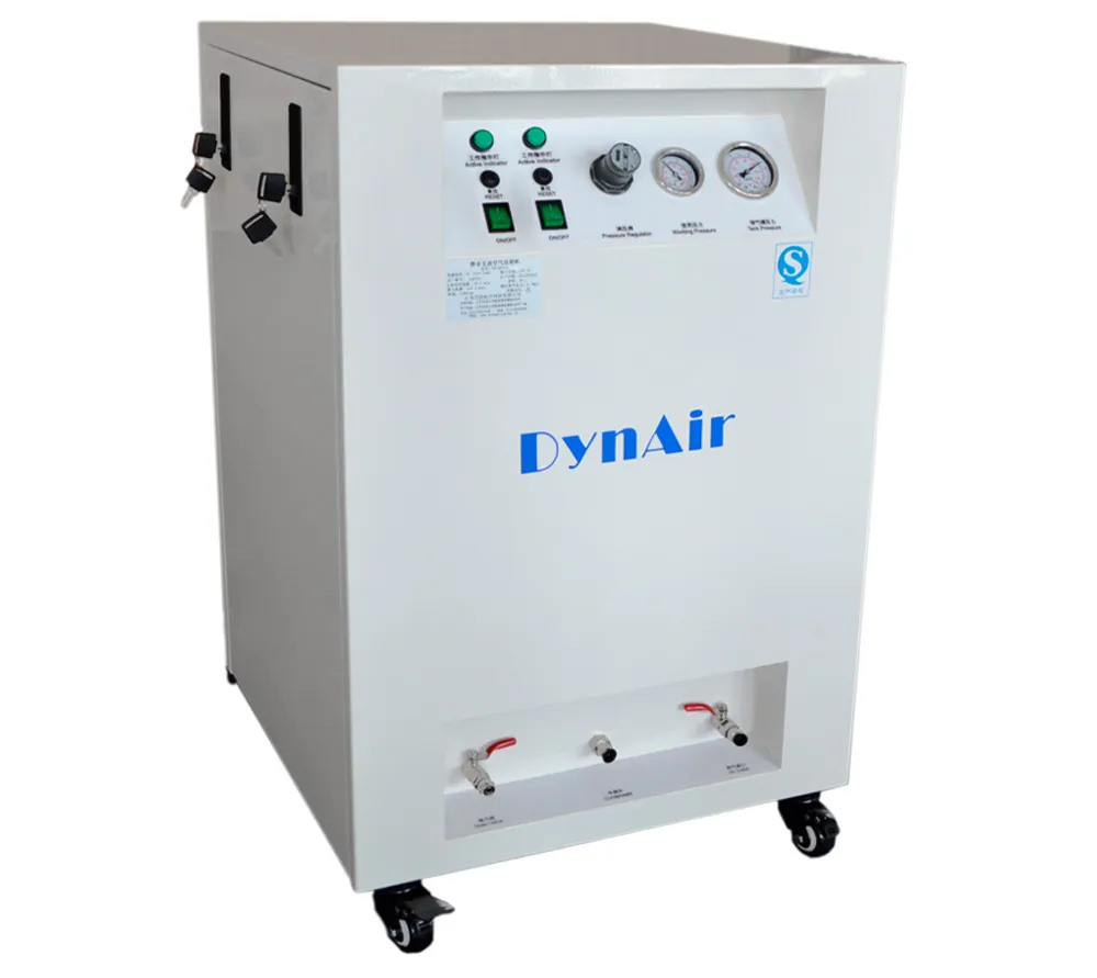 dynamic da7002dcs безмасляный компрессор для 2-х установок, c осушителем, 1-фазный, ресивер 50 л, 156 л/мин