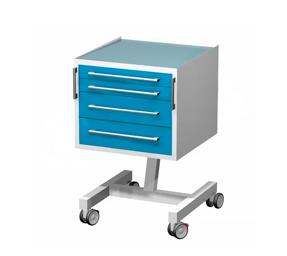 arkodor ar-34.1 передвижной столик с четырьмя выдвижными ящиками, сверху стекло на квадратной ноге