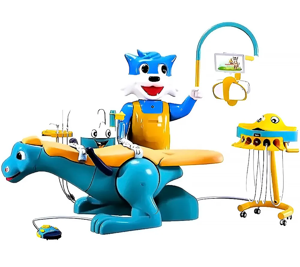foshan chuangxin medical apparatus appollo v детская стоматологическая установка с подкатным модулем, динозаврик и кот
