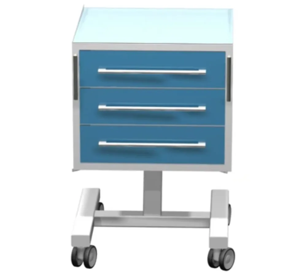 arkodor ar-33.1 передвижной столик с тремя выдвижными ящиками, сверху стекло на квадратной ноге  2