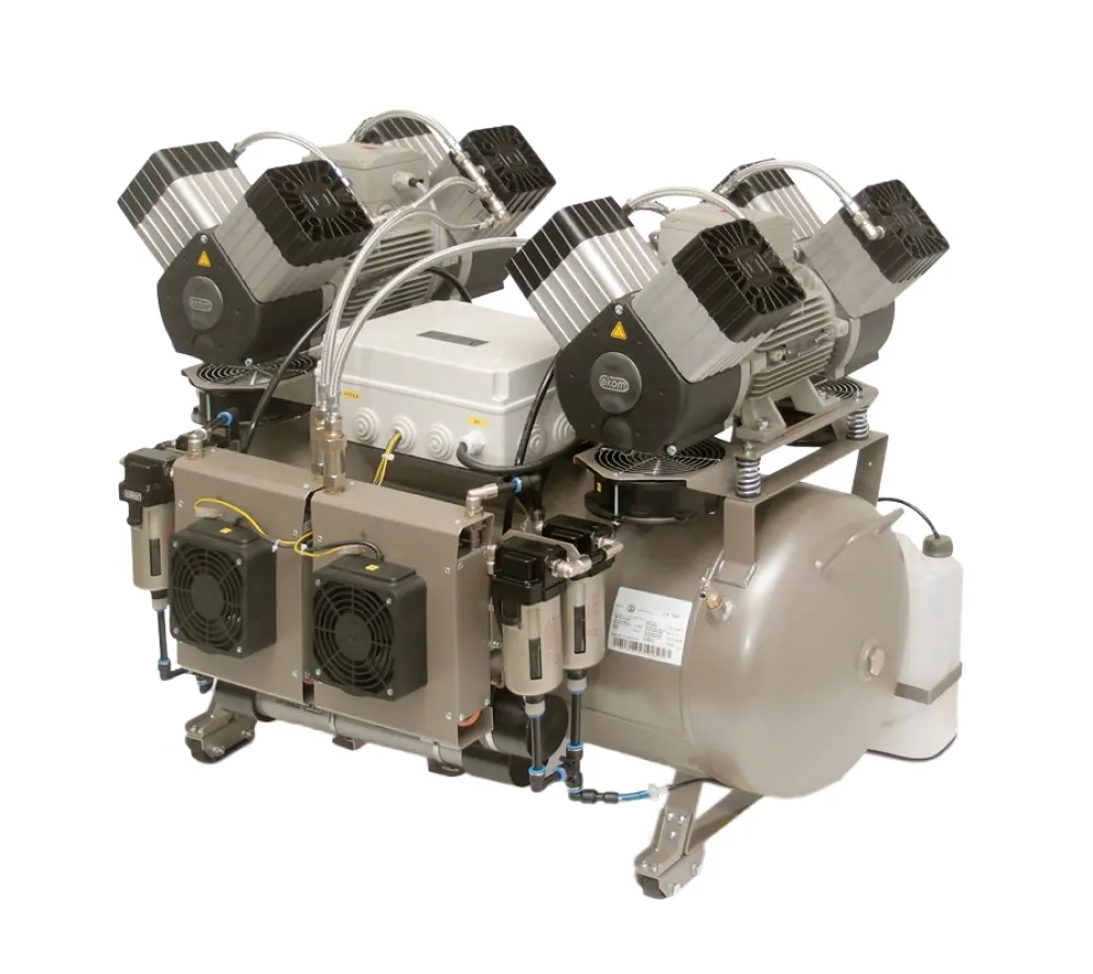 ekom dk50 2x4vr/110/m безмасляный компрессор для 8 стоматологических установок, без кожуха, с осушителем, с ресивером 110 л, 430 л/мин