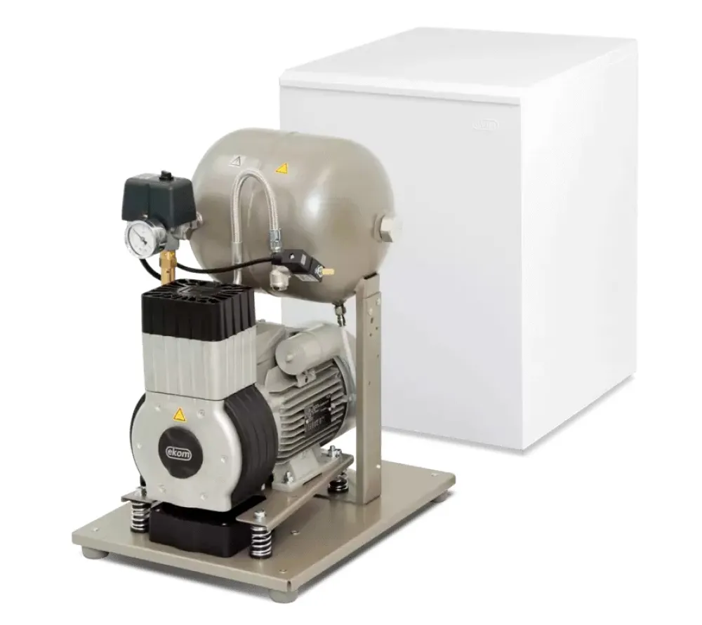 ekom dk50 10 s безмасляный компрессор для одной стоматологической установки с кожухом, без осушителя, с ресивером 10 л, 70 л/мин