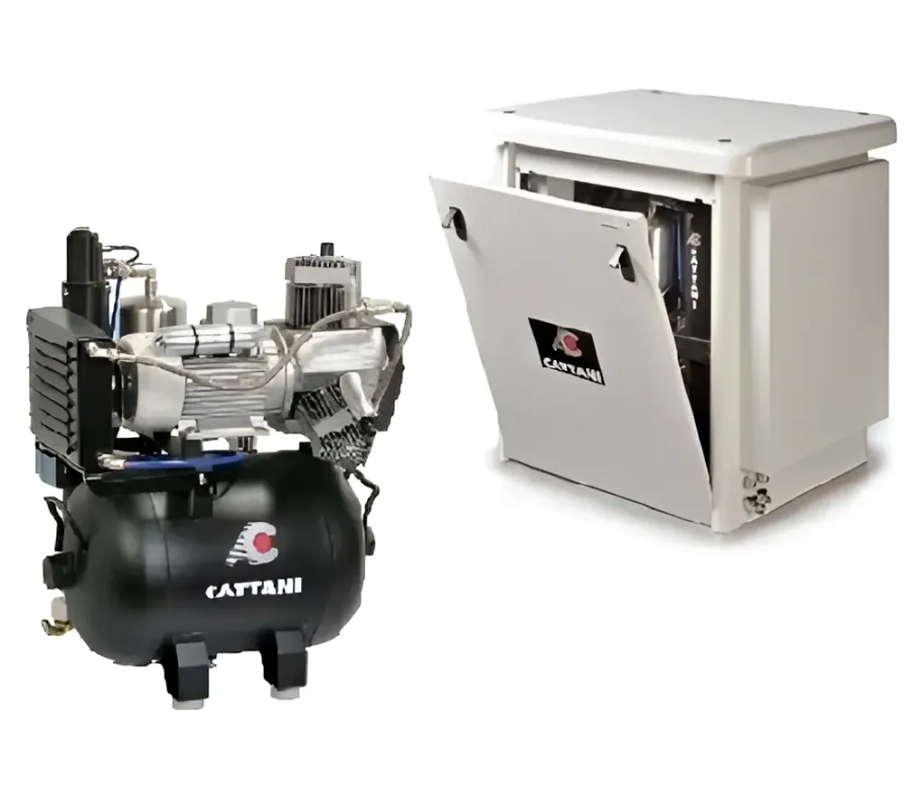 cattani безмасляный компрессор для 3-х стоматологических установок, c осушителем,с кожухом, с ресивером 45 л, 238 л/мин