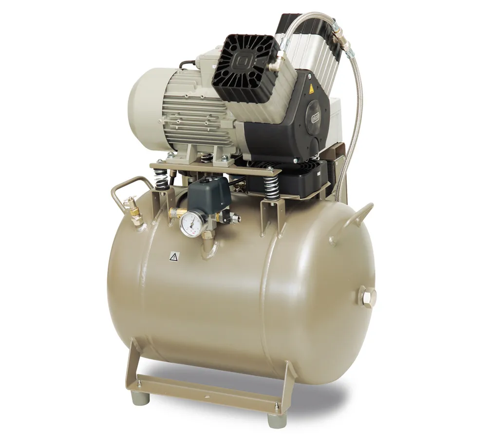 ekom dk50 2v/50s/m безмасляный компрессор 2-х стоматологических установок, с кожухом, с осушителем, с ресивером 50 л, 120 л/мин