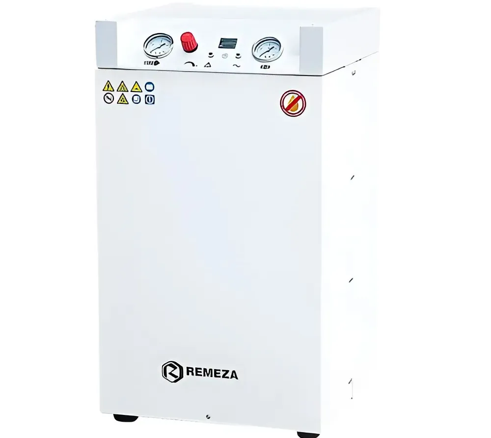 remeza km-24.old10к безмасляный компрессор для одной стоматологической установки, без осушителя, с кожухом, с ресивером 24 л, 70 л/мин  2