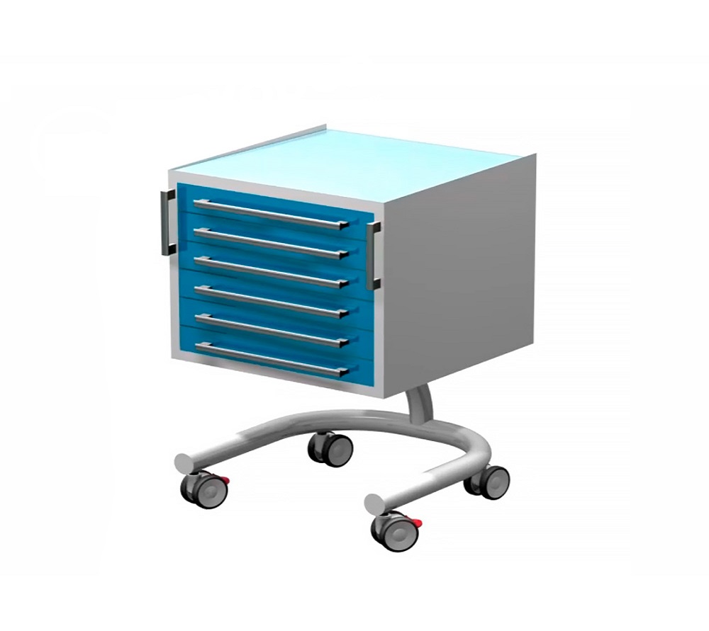 arkodor ar-36.2 передвижной столик с шестью выдвижными ящиками, сверху стекло на круглой ноге