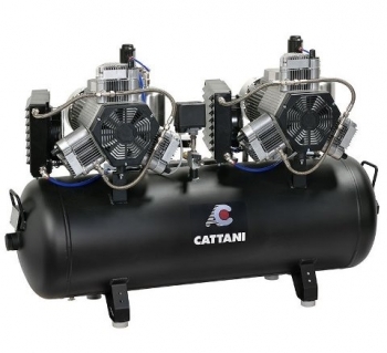 cattani безмасляный компрессор на 7 установок, без осушителя, с двумя трехфазными моторами, 150 л, 4